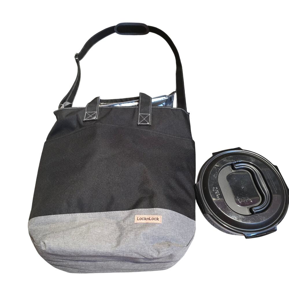 LockNLock Black & Gray Insulated Cooler Bag w/ Container Full Zip Closure